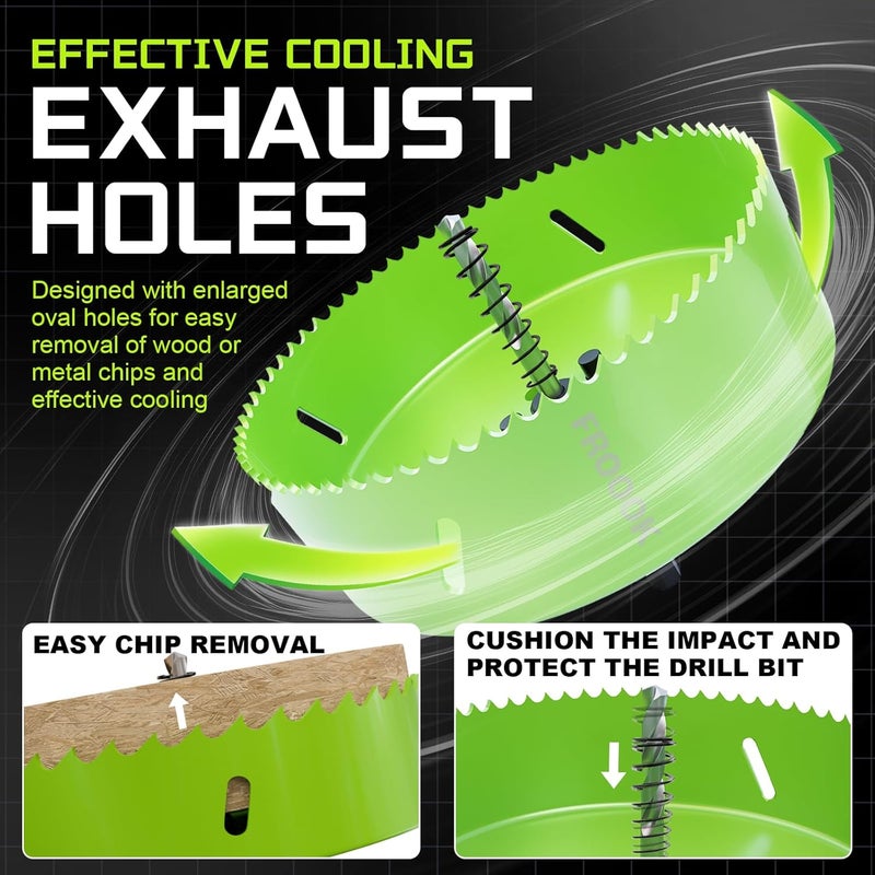 FROOOK 1"(25mm) Bi-Metal Hole Saw with Arbor - Multi-Material Cutting Kit for Thin Iron, Wood & Drywall - High-Speed Steel Teeth with Smooth Cutting Edge, Fast Chip Removal & Bonus Dust-Proof Bag - Image 4
